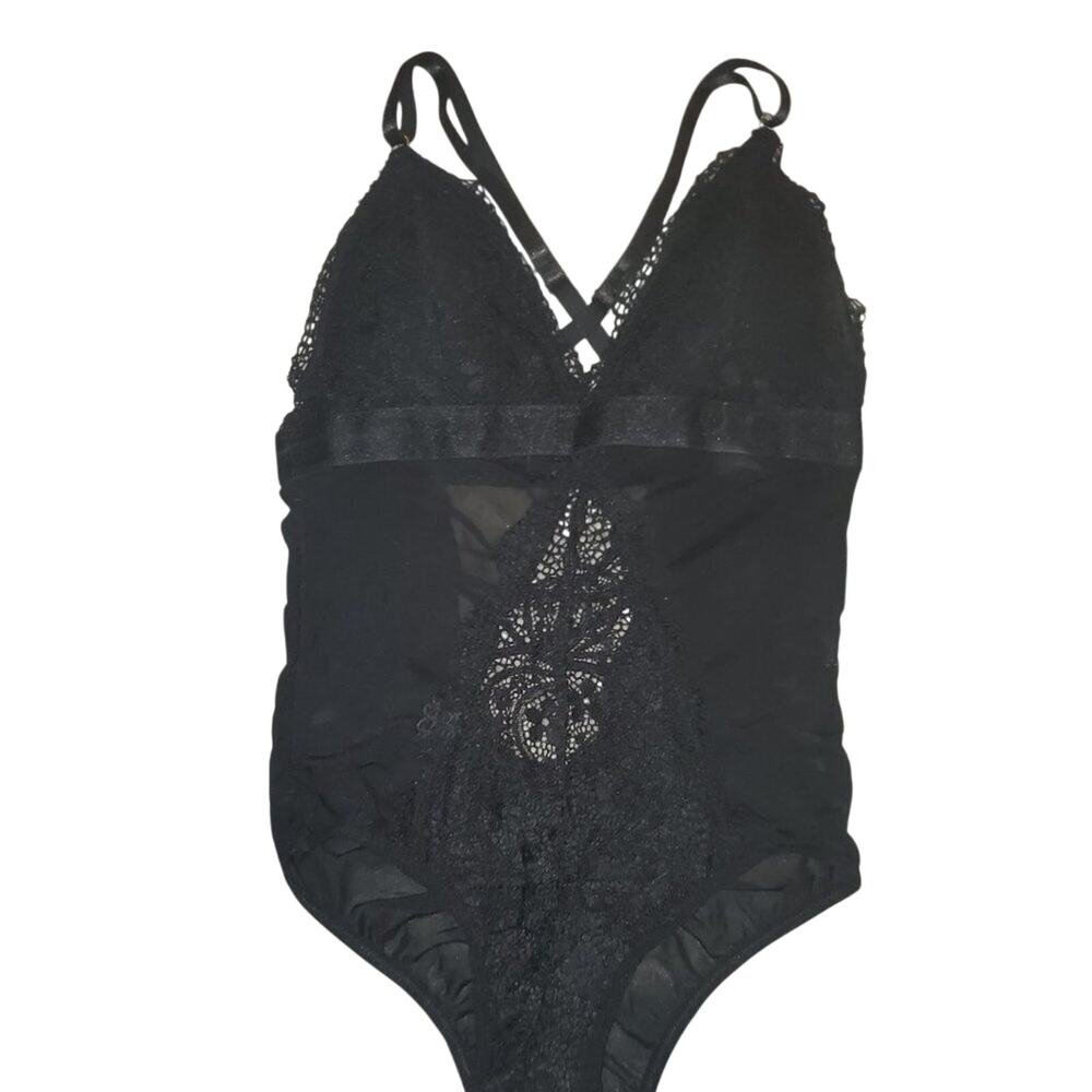 STRAPPY BACK LACE & MESH BODYSUIT || Sm